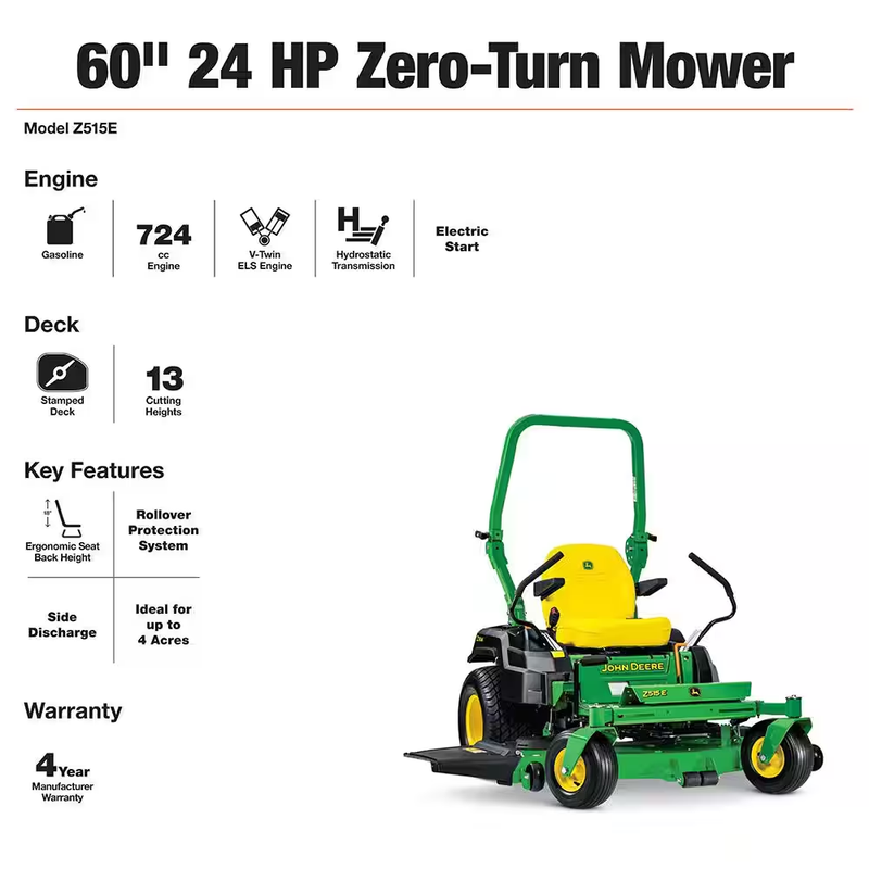 Z515E 60" 24 HP V-Twin ELS Gas Dual Hydrostatic Zero-Turn Riding Mower – Experience Effortless Precision and Power in Your Lawn Care!